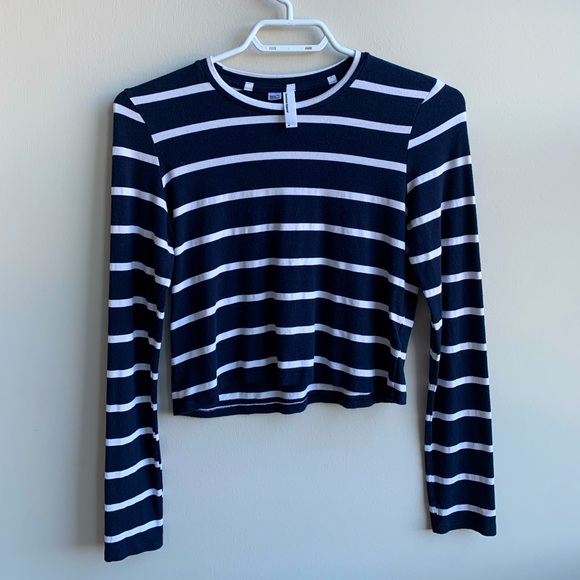American Apparel Cropped Striped Long Sleeve - Picture 1 of 3